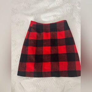 Women’s J Crew Buffalo Plaid Wool Skirt Size 0 Red Black